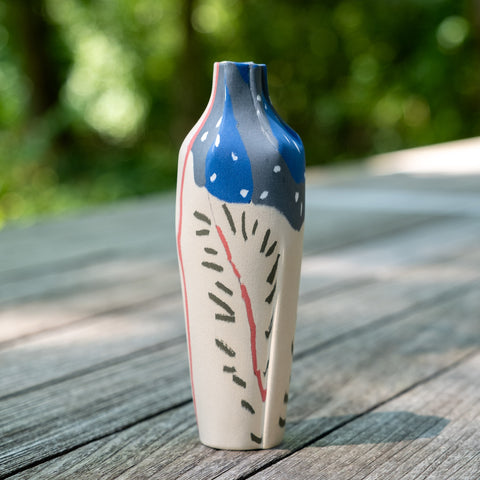 Gefaltete Vase, Blau & Fichte